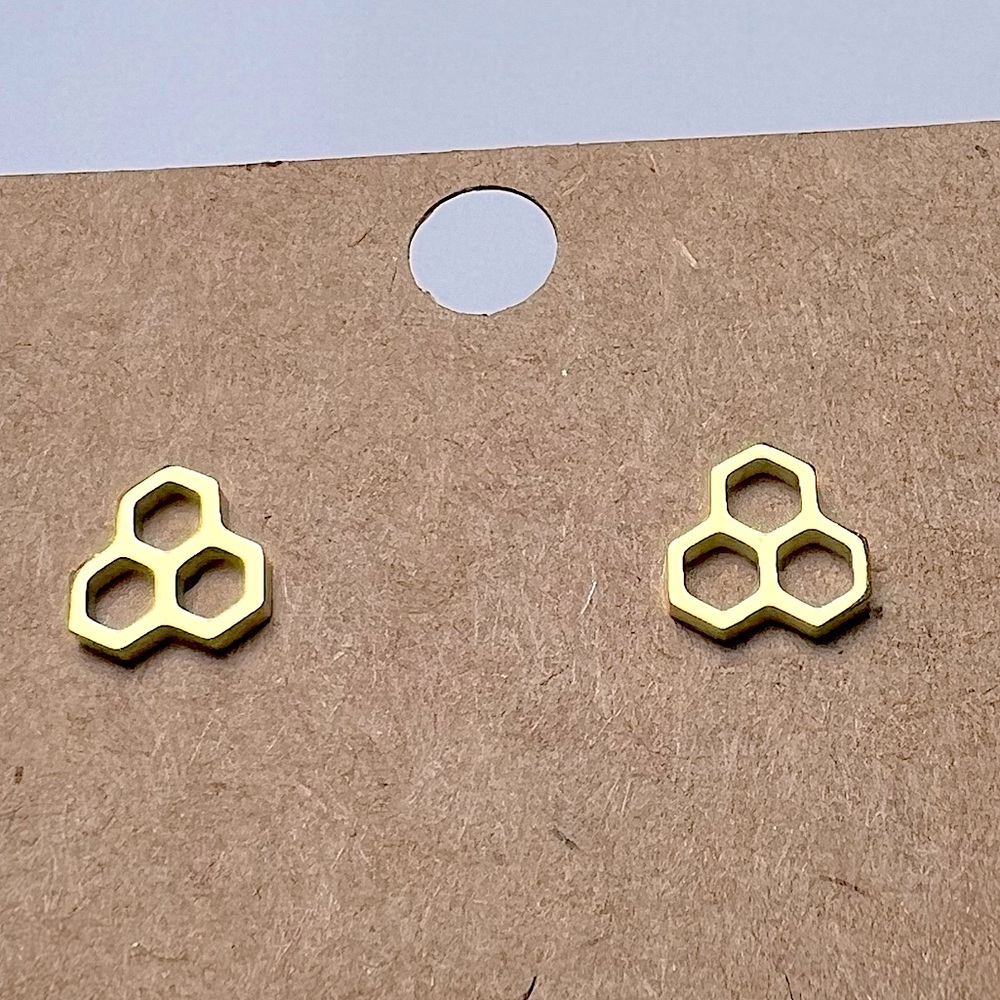 Honeycomb Gold Tone Stud Earrings